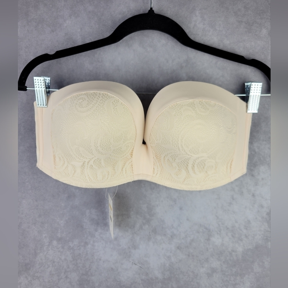 DELIMIRA Womens' Strapless Bra Plunge Push Up Lace Slightly Lined Support